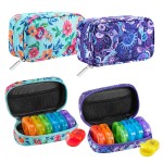 Serfeymi Weekly Travel Pill Organizer 2 Times A Day AM PM Rainbow Pill Box 7 Day with Zipper Canvas Pill Case, Medicine Organizer for Pills, Vitamins, Fish Oils - Green 01+ Purple 01