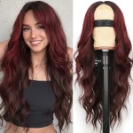 AISI HAIR Wig for Women, Long Wavy Brown Mixed Red Lace Hairline Middle Part Synthetic Heat Resistant Wig for Daily Party-26 Inch