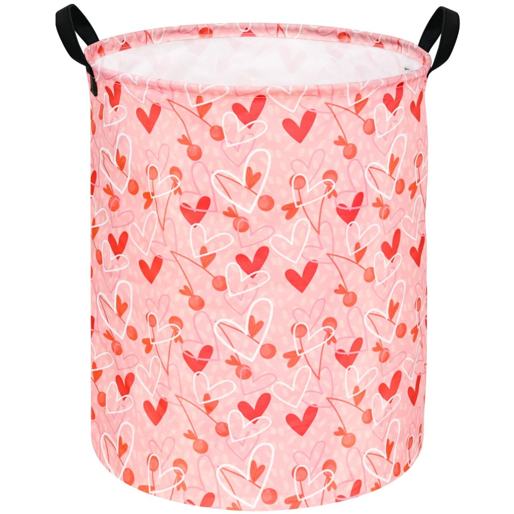 KUNRO Round Valentine\'s Laundry Gift Basket Storage Hamper, Clothes Storage Organizer Bins, Shelf Basket with Handles for Room Decor