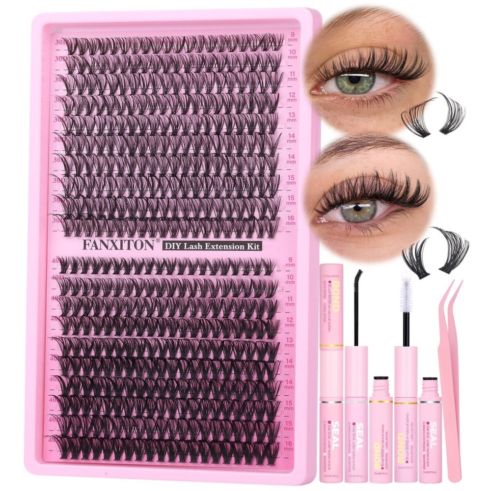 Natural Lash Cluster Kit Thick Eye Lash Clusters Natural Look 30D+40D D 8-16mm Lash Extension Kit Wispy Eyelash Clusters Volume Individual Lashes with Lash Bond and Seal and Tweezers