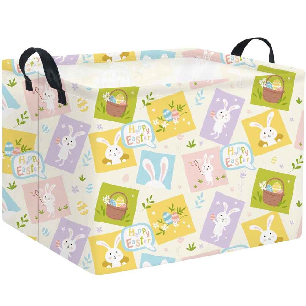 HIYAGON Rectangular Easter Basket for Kids Baby Easter Basket for Boys and Girls Cute Toy Storage Organizer Bin Box Room Decor(Cute Easter Basket)