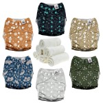 Mama Koala 3.0 Cloth Diapers for Babies with AWJ Lining, 6 Pack with 6 Natural Cloth Diaper Inserts - Reusable and Washable Pocket Diapers (Natural Elements)