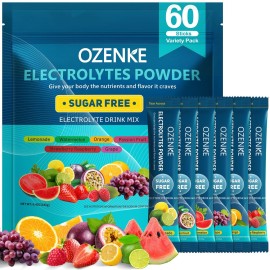 OZENKE Electrolytes Powder Packets, 60 Sticks Hydration Packets Sugar Free, Electrolyte Drink Mix Travel Electrolyte Packet for Rapid Hydration, 6 Flavors