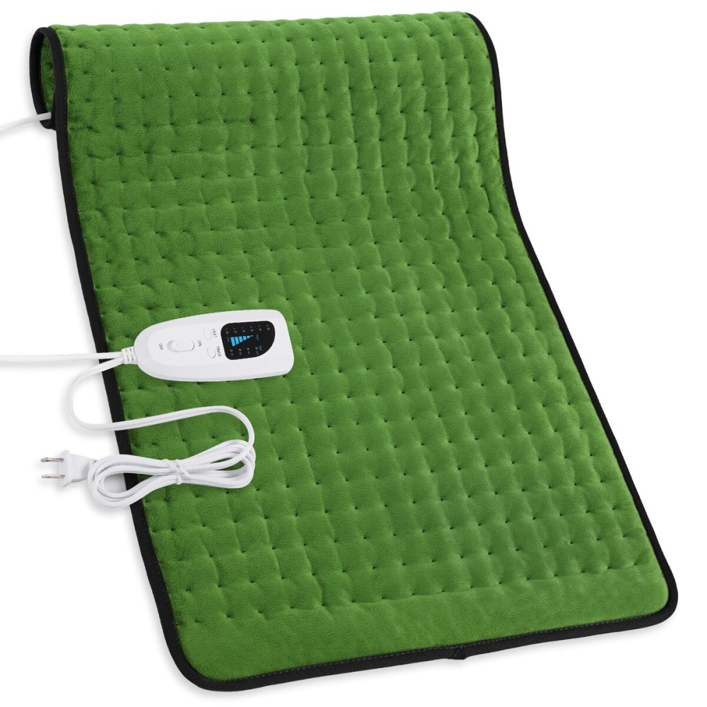 Deepsoon Heating Pad,Electric Heating Pads for Back,Neck,Abdomen,Moist Heating Pad for Shoulder,Knee,Arms,Legs,Dry/Moist Heat & Auto Shut Off,Christmas Gifts for Men and Women,Green Black,33x17 Inch