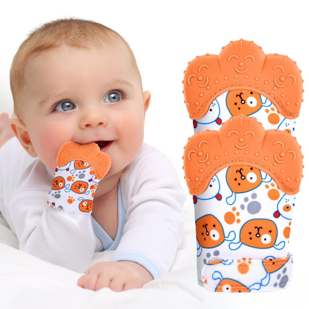 Vicloon 2Pack Silicone Teething Mitt, Soothing Infant Teething Mitten Pain Relief, Prevent Scratches Glove, Safe Silicone Teething Toys for 0-12 Months