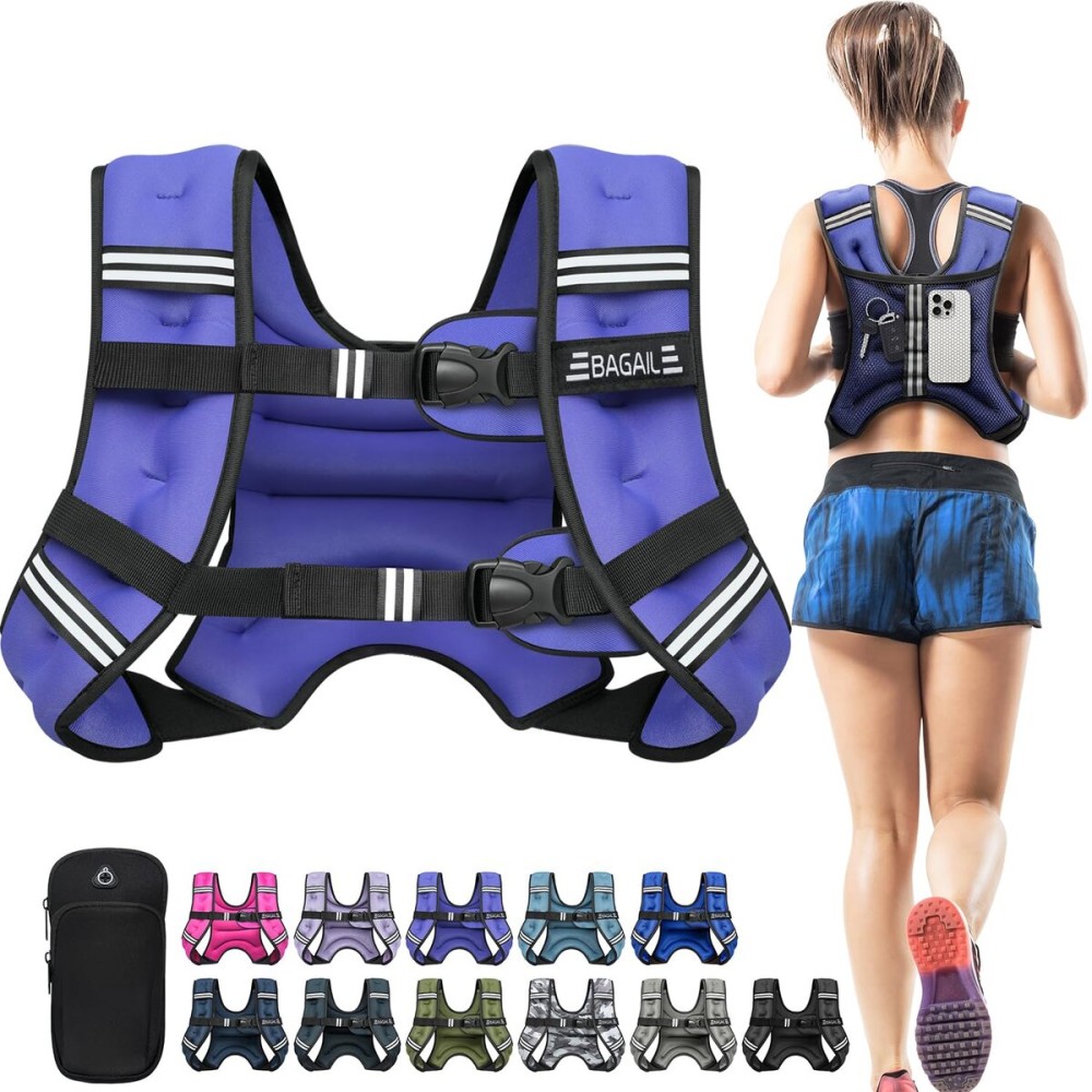 BAGAIL Weighted Vest, 5lb/8lb/10lb/12lb/15lb/20lb/25lb/30lb Weight Vest for Walking & Weight Loss, Reflective Rucking Vest with Phone Pouch for Women & Men, Home Gym & Outdoor Training