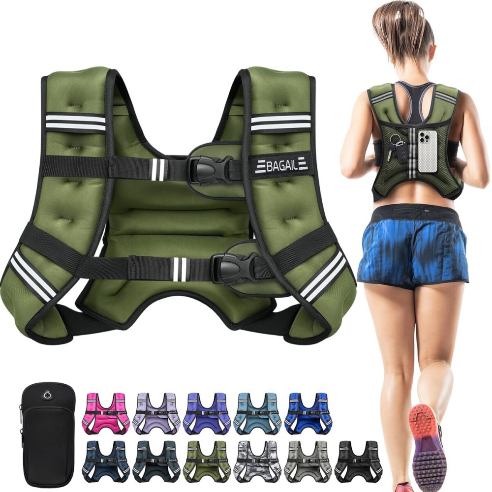 BAGAIL Weighted Vest, 5lb/8lb/10lb/12lb/15lb/20lb/25lb/30lb Weight Vest for Walking & Weight Loss, Reflective Rucking Vest with Phone Pouch for Women & Men, Home Gym & Outdoor Training