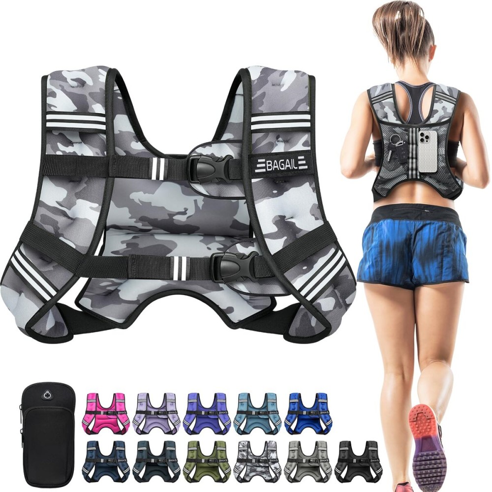 BAGAIL Weighted Vest, 5lb/8lb/10lb/12lb/15lb/20lb/25lb/30lb Weight Vest for Walking & Weight Loss, Reflective Rucking Vest with Phone Pouch for Women & Men, Home Gym & Outdoor Training