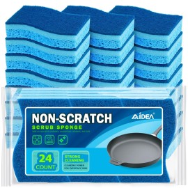 AIDEA Sponges Kitchen, Non-Scratch Scrub Sponge, 24Count, Sponges for Non-Stick Cookware, Kitchen Sponge for Dishes, Cleans Fast Without Scratching, Cleaning Power for Kitchen, Bathroom, Household