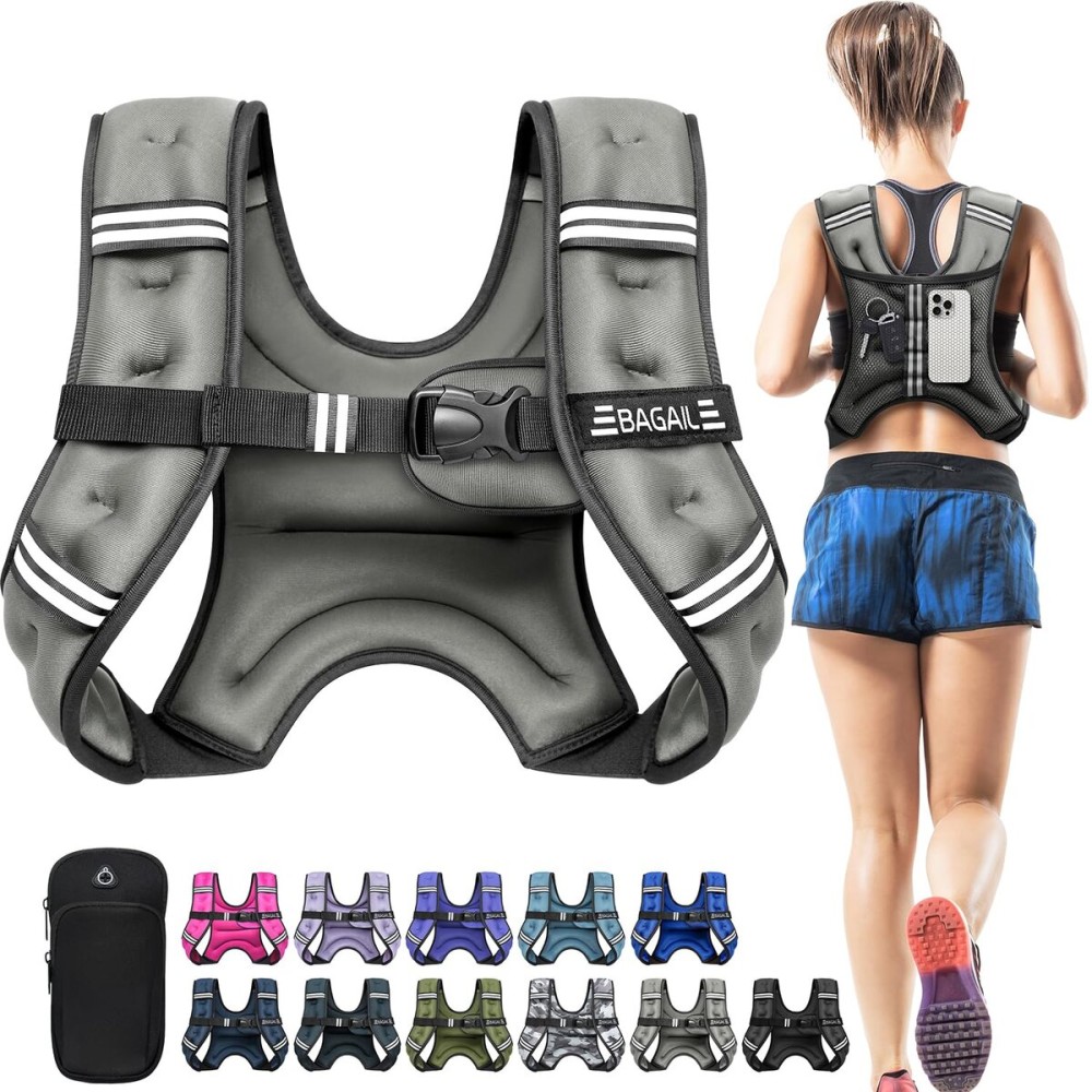 BAGAIL Weighted Vest, 5lb/8lb/10lb/12lb/15lb/20lb/25lb/30lb Weight Vest for Walking & Weight Loss, Reflective Rucking Vest with Phone Pouch for Women & Men, Home Gym & Outdoor Training