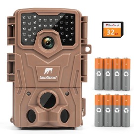 usogood Trail Camera,4K 36MP Game Camera with 8 Batteries&32GB Card,Trail Cameras with Night Vision Motion Activated Waterproof IP66, 120 Detection Angle,2.0Screen Trail Cam for Wildlife Monitoring