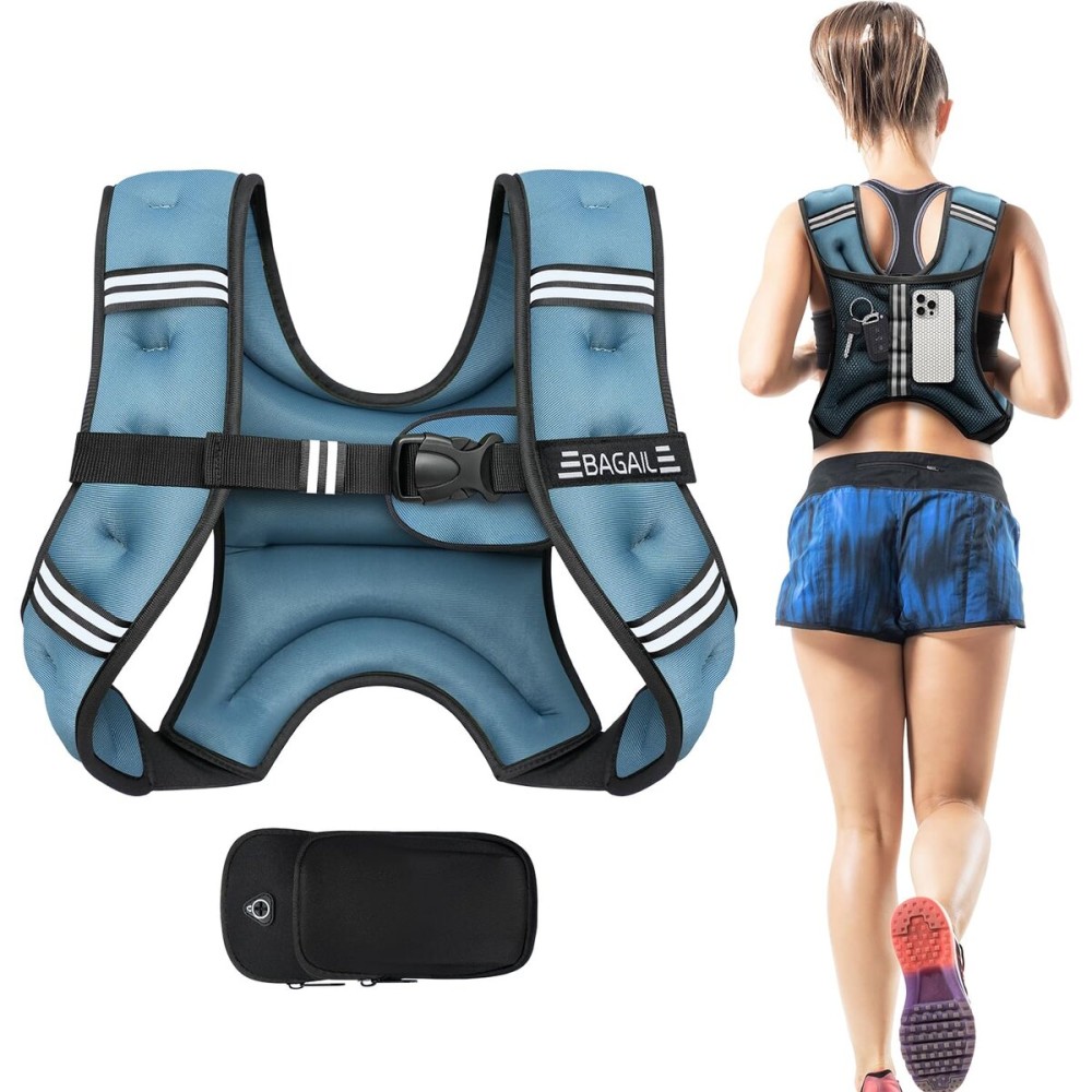 BAGAIL Weighted Vest, 5lb/8lb/10lb/12lb/15lb/20lb/25lb/30lb Weight Vest for Walking & Weight Loss, Reflective Rucking Vest with Phone Pouch for Women & Men, Home Gym & Outdoor Training