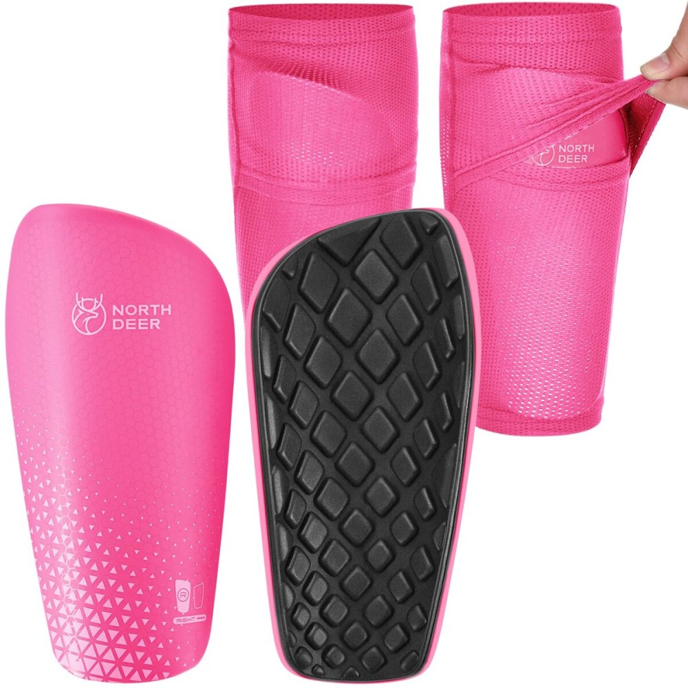 Soccer Shin Guards for Boys incl. Sleeves with Optimized Insert Pocket - Protective Soccer Equipment for Kids Girls (Pink S)
