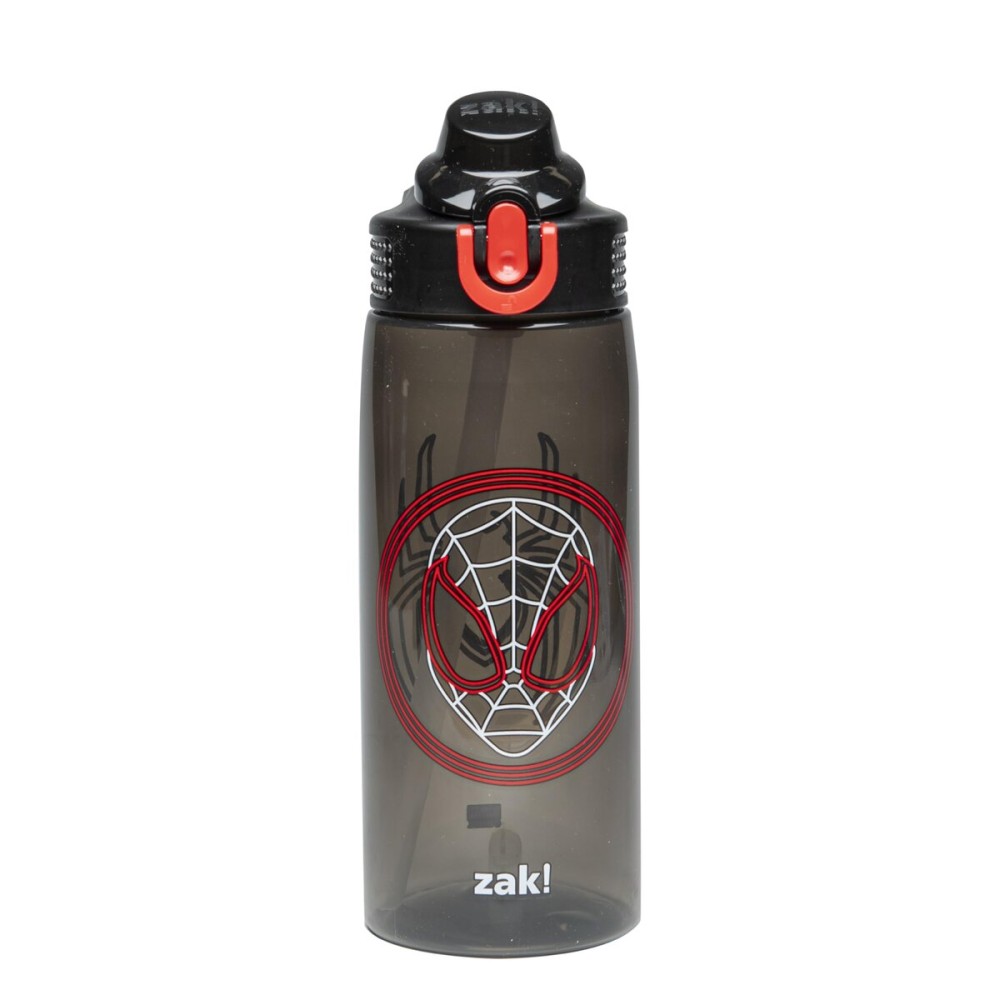 Zak Designs Marvel Spider-Man Sage Water Bottle For School or Travel, 25oz Durable Plastic Water Bottle With Straw, Handle, and Leak-Proof, Pop-Up Spout Cover (Miles Morales)