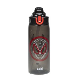 Zak Designs Marvel Spider-Man Sage Water Bottle For School or Travel, 25oz Durable Plastic Water Bottle With Straw, Handle, and Leak-Proof, Pop-Up Spout Cover (Miles Morales)