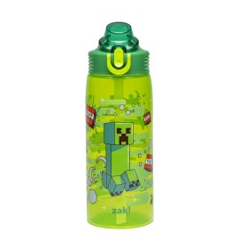 Zak Designs Minecraft Sage Water Bottle For School or Travel, 25oz Durable Plastic Water Bottle With Straw, Handle, and Leak-Proof, Pop-Up Spout Cover (Creeper)