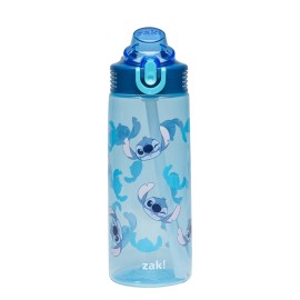 Zak Designs Disney Sage Water Bottle For School or Travel, 25oz Durable Plastic Water Bottle With Straw, Handle, and Leak-Proof, Pop-Up Spout Cover (Stitch)