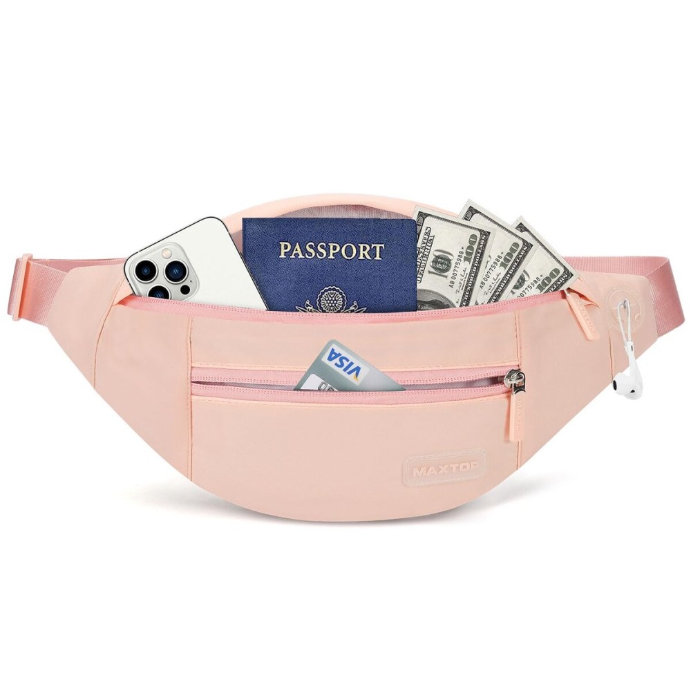 Large Mono Pink Fanny Packs Cute Belt Bag for Women Gift Trendy Stuff with 4-Zipper Pockets Adjustable Waist Pack Bag for Outdoors Workout Traveling Casual Festival