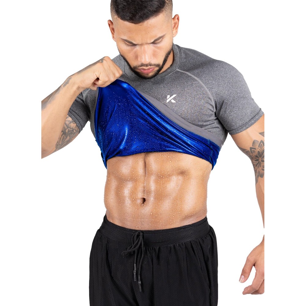 Kewlioo Men\'s Sauna Suit Shirt - Heat Trapping Sweat Compression Vest, Shapewear Top for Men, Sweat More & Look Great, Gym Workout Exercise Versatile Heat Shaper Jacket (Heather Grey, 3XL)