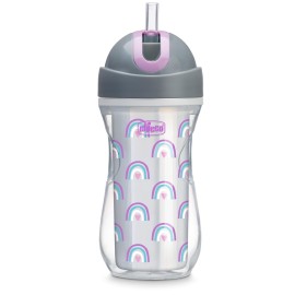 Chicco Flip-Top Straw Cup 9oz | Insulated Toddler Sippy Cup with Soft Silicone Straw | No-Spill | Easy-Clean | BPA-Free | 1pk | For Ages 12+ Months | Silver/Purple Rainbow