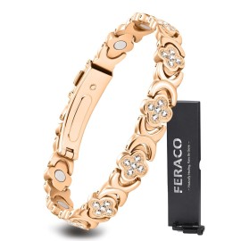 Feraco Pure Copper Bracelets for Women, Ultra Strength Magnetic Bracelet with 3800 Gauss Magnets & Sparkling Zirconia, Adjustable, Infinite Clover Jewelry (Rose Gold)