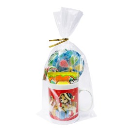 Wowfit 50 CT 7x12 inches Clear Bottom Gusset Cellophane Gift Bags with 6 Gold Twist Ties, Cello Packaging for Party Favors, Baby Showers, and Wedding Gift Wrapping