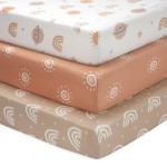 FIEMOL Baby Crib Sheets for Boys and Girls, 3 Pack Fitted Toddler Bed Sheets Neutral for 52x28 Standard Crib and Toddler Mattresses, Super Soft Microfiber Orange Sun Rainbow