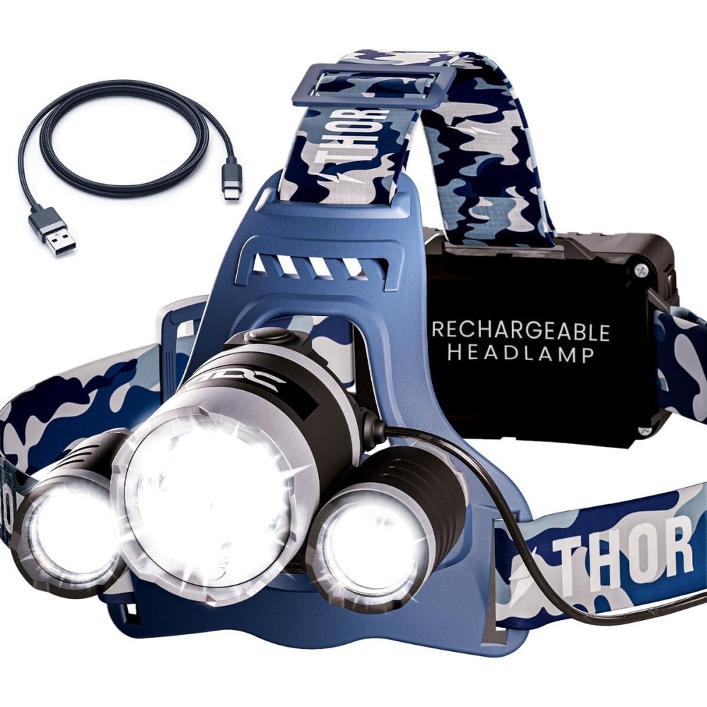 TDC Headlamp Rechargeable USB-C, 1080 Lumen, Super Bright Head Lamps Led Rechargeable, Camo Head Flashlight for Adults, Waterproof Head Lights for Forehead