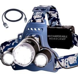 TDC Headlamp Rechargeable USB-C, 1080 Lumen, Super Bright Head Lamps Led Rechargeable, Camo Head Flashlight for Adults, Waterproof Head Lights for Forehead