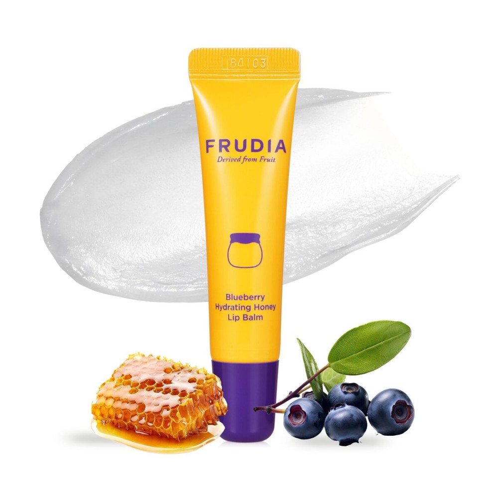 FRUDIA Blueberry Honey Lip Balm Tube, Exfoliating & Moisturizing Dewy Korean Lip Balm for Dry Lips made with Jeju Blueberry & Honey Extracts for Soft, Plump Lips (0.33 fl oz)