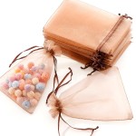 Hopttreely 100pcs Organza Bags, Light Brown 4\'\'x4.72\'\'(10x12cm) Satin Drawstring Organza Pouch Wedding Party Favor Gift Bag Jewelry Watch Bags