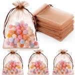 Hopttreely 100pcs Organza Gift Bags, Light Brown 4x6(10x15cm) Mesh Bags Drawstring Gift Bags Jewelry Pouches for Candy Wedding Favors Christmas