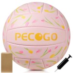 PECOGO Volleyball Size 5 PU Leather Soft Indoor Outdoor Pink Tulip Flowers Volleyballs Sports Training Game Play Ball for Beginner, Teenager, Adult(Gift Box,with Pump)