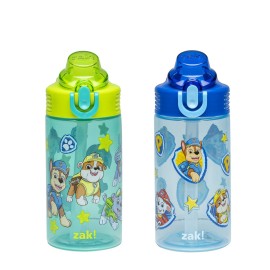 Zak Designs PAW Patrol Sage Kids Water Bottle For School or Travel, 16oz Durable Plastic Water Bottle With Straw, Handle, and Leak-Proof, Pop-Up Spout Cover, 2-Pack Set Chase & Friends
