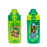 Zak Designs TMNT Sage Kids Water Bottle For School or Travel, 16oz Durable Plastic Water Bottle With Straw, Handle, and Leak-Proof, Pop-Up Spout Cover, 2-Pack Set (Teenage Mutant Ninja Turtles)