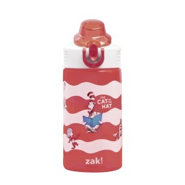Zak Designs Dr. Seuss Sage Kids Water Bottle For School or Travel, 16oz Durable Plastic Water Bottle With Straw, Handle, and Leak-Proof, Pop-Up Spout Cover (The Cat in the Hat)