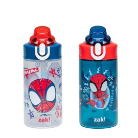 Zak Designs Marvel Spider-Man Sage Kids Water Bottle For School or Travel, 16oz Durable Plastic Water Bottle With Straw, Handle, and Leak-Proof Spout Cover, 2-Pack (Spidey and His Amazing Friends)