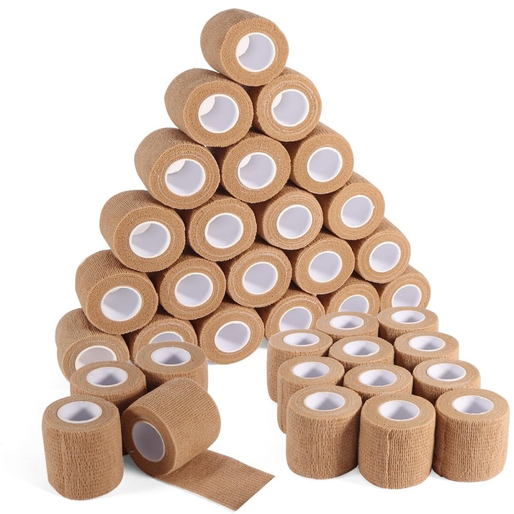 36 Rolls Elastic Self Adhesive Bandage Wrap 2 Inch, Breathable Non Woven Cohesive Bandage, Vet Wrap for Dogs, Ankle Sprains Swelling Medical First Aid Tape, Sports Athletic Tape Brown