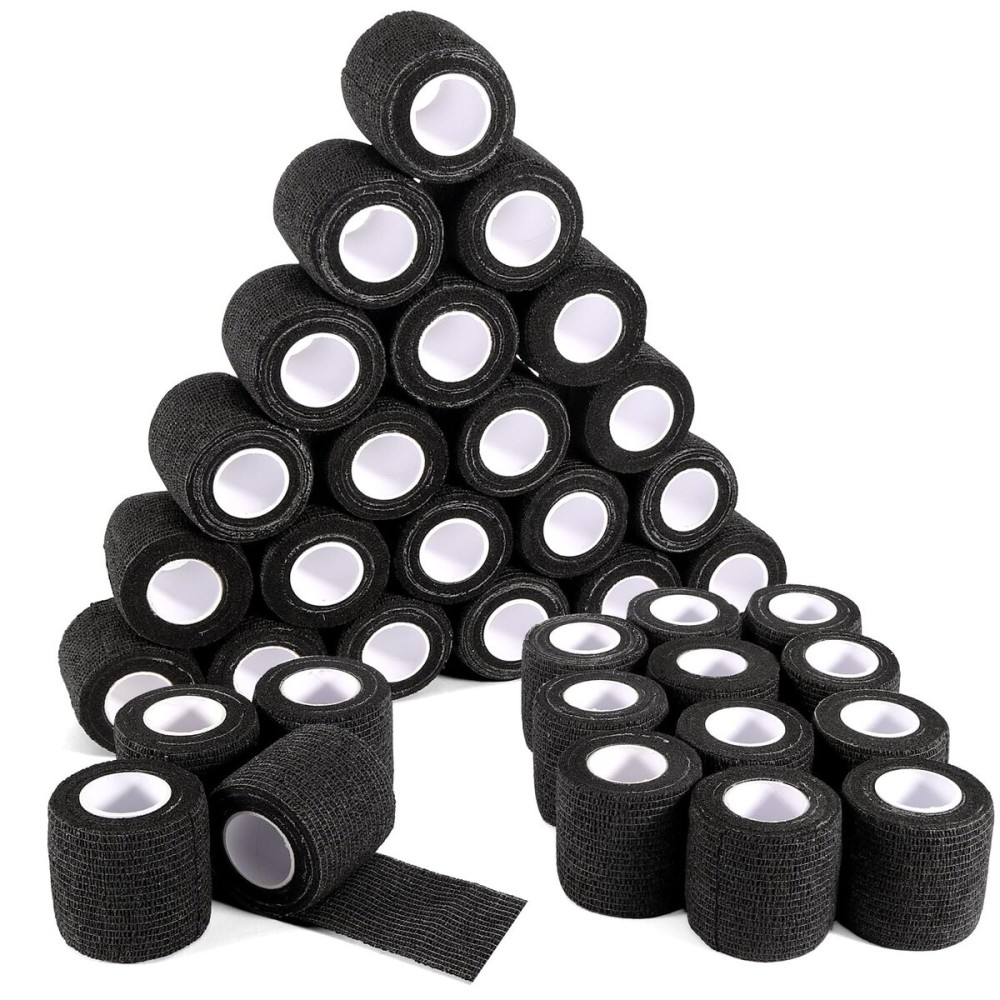 36 Rolls Black Sensi Wrap Elastic Self Adhesive Bandage Wrap 2 Inch, Breathable Cohesive Bandage, Ankle Sprains Swelling Sports Athletic Grip Tape, Dogs Pet Vet Wrap