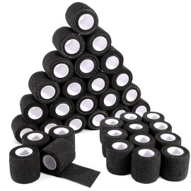 36 Rolls Black Sensi Wrap Elastic Self Adhesive Bandage Wrap 2 Inch, Breathable Cohesive Bandage, Ankle Sprains Swelling Sports Athletic Grip Tape, Dogs Pet Vet Wrap