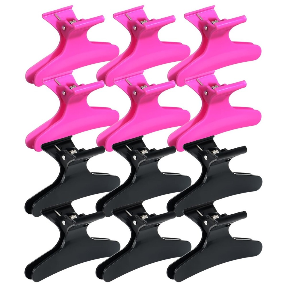 Ondder Black Hot Pink Butterfly Hair Claw Clips for Styling & Sectioning - Makeup Hair Accessories for Women & Girls