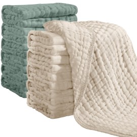 Looxii Muslin Burp Cloths 100% Cotton Muslin Cloths 12 Pack Large 20\'\'x10\'\' Extra Soft and Absorbent Baby Burping Cloth for Boys and Girls (Apricot+DarkGreen)