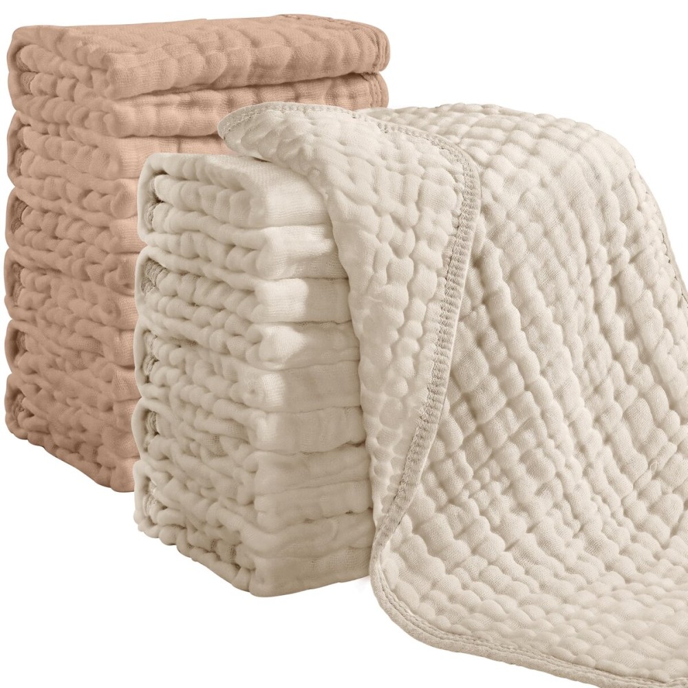 Looxii Muslin Burp Cloths 100% Cotton Muslin Cloths 12 Pack Large 20\'\'x10\'\' Extra Soft and Absorbent Baby Burping Cloth for Boys and Girls (Apricot+Coffee)