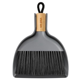 MR.SIGA Mini Dustpan and Brush Set, Portable Cleaning Brush and Dustpan Combo with Bamboo Handle, Gray, 1 Set