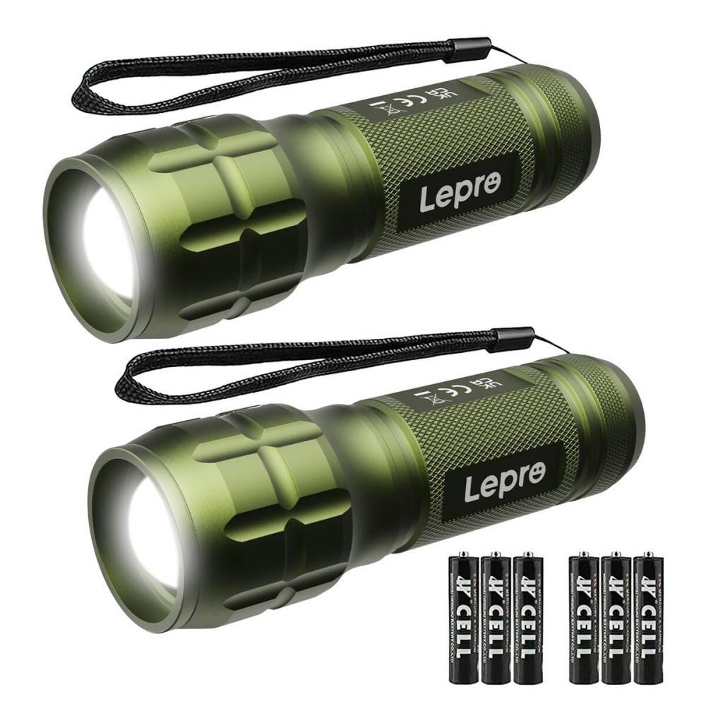 Lighting EVER LED Flashlights High Lumens, Small Flashlight, Waterproof, Adjustable Focus Flash Light for Outdoor, Emergency, Camping, AAA Batteries Included, 2 Pack