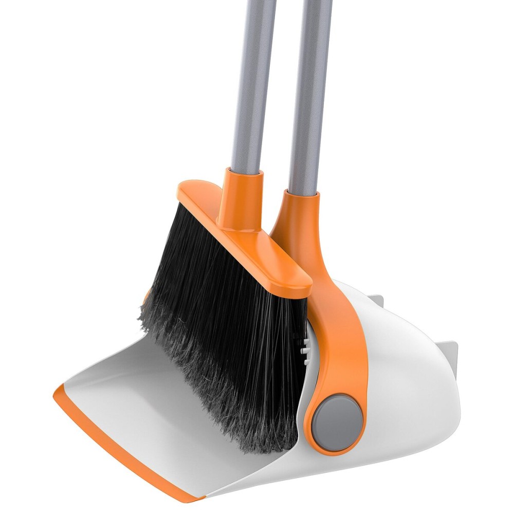 MR.SIGA Broom and Dustpan Set with Long Handle, Stand Upright Broom with Dustpan Combo for Cleaning Office, Garage, Lobby, Lightweight Sweeping Set, 51.7(131 cm) Long Handle, White & Orange
