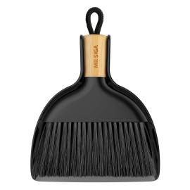 MR.SIGA Mini Dustpan and Brush Set, Portable Cleaning Brush and Dustpan Combo with Bamboo Handle, Black, 1 Set