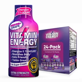 Vitamin Energy Immune+ Extra Strength Energy Shot Grape 24 Pack, 260mg Natural Caffeine, B-Vitamins, Citicoline, Green Tea, Immunity & Focus Support, Zero Sugar, Gluten-Free 1.93 fl oz
