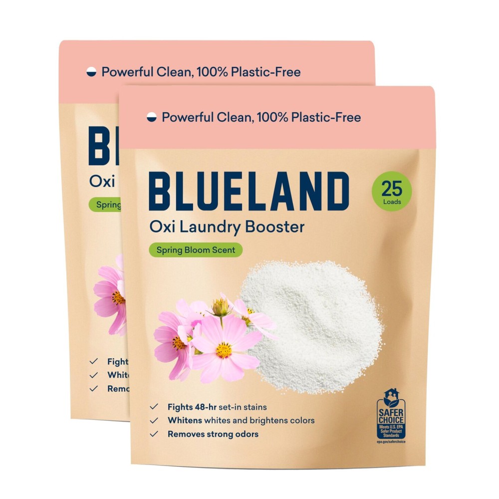 BLUELAND Oxi Laundry Booster Powder Refill 2-Pack, Spring Bloom Scent, 50 Loads, 35.2 oz, Plastic-Free, Eco Friendly, Oxy Cleaner, Stain Remover