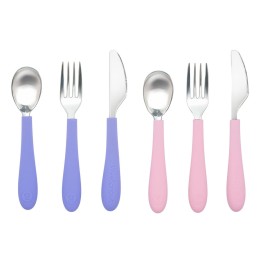 Kids Stainless Steel Utensils Set - Premium 18/8 Grade Silverware Kit - 2 Spoons, 2 Forks, and 2 Knives for Ages 4-7 - Silicone Easy-Grip Handles - Children Flatware Cutlery (Bright - Purple, Pink)